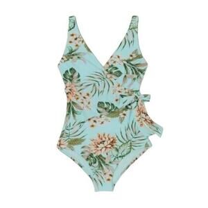 NEW Kona Sol One Piece Swimsuit Sz XL Full Coverage Wrap Tropical Floral Modest